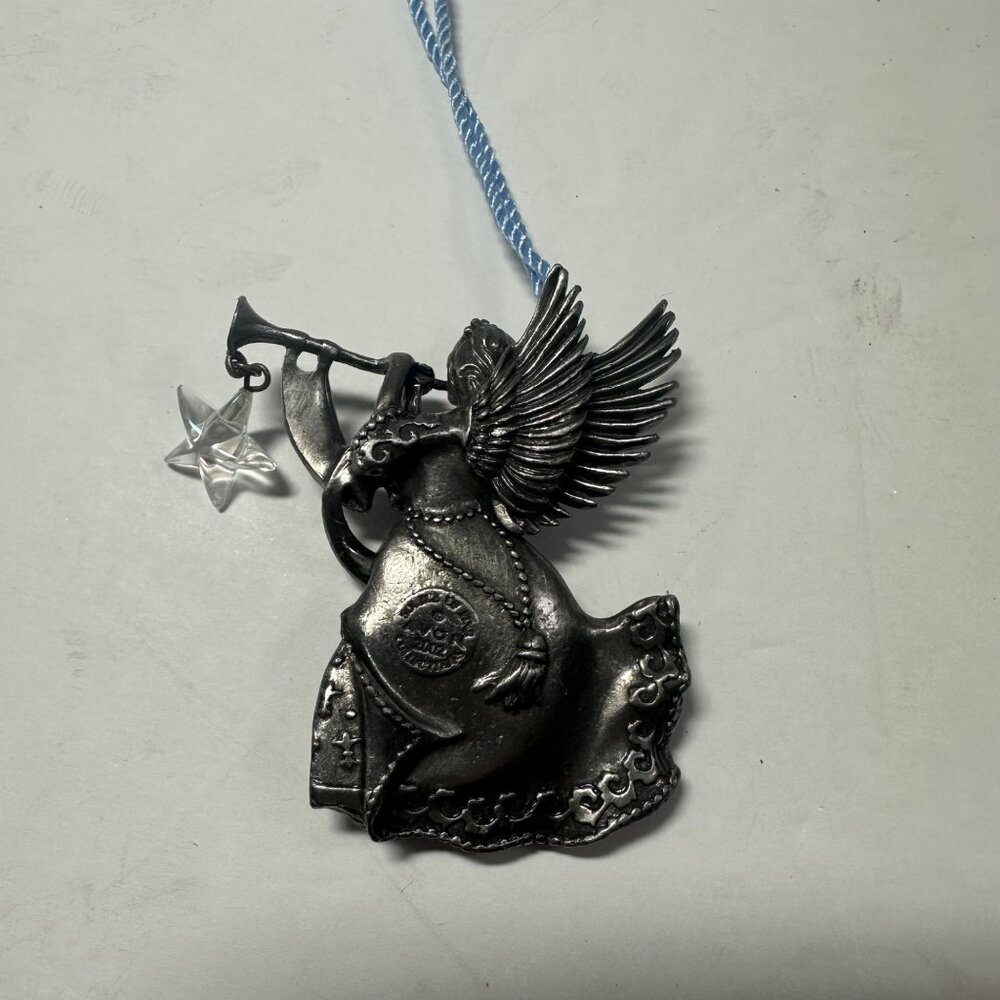 Vintage Avon Pewter Angel Ornament With Trumpet & Crystal Hanging Star Christmas - Picture 7 of 12